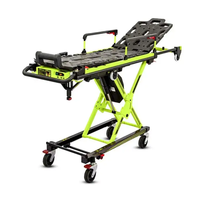 Electric back stretcher and hospital vacuum mattress stretcher for patient support and transport.