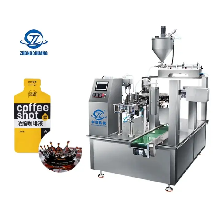 Packaging Espresso Coffee Juice Liquid Cream Standing Up Special Shape Pouch Packing Machine