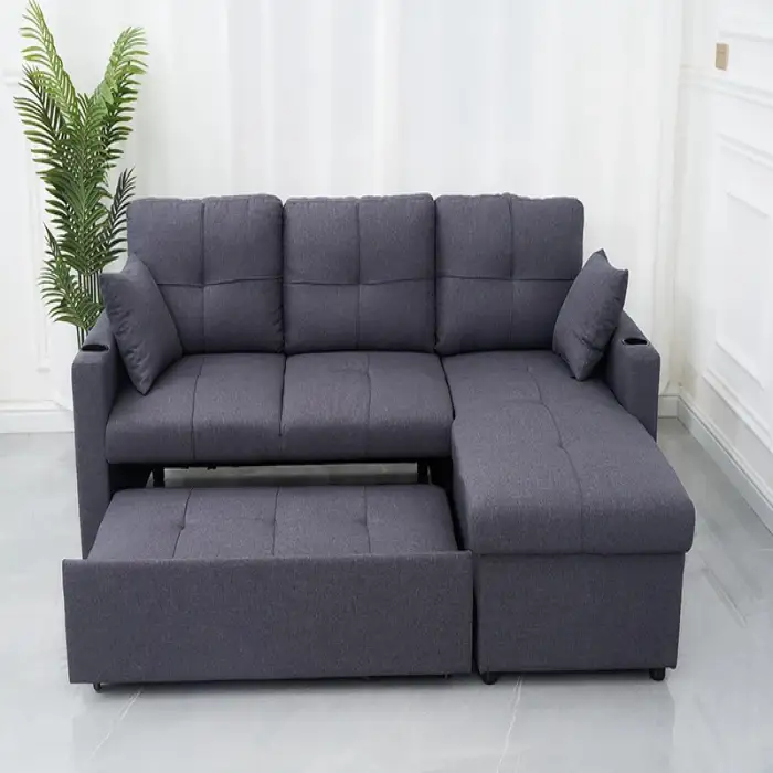 Living Room Corner Sofa Bed with Storage Foldable Leather Linen Modern Sofa Cum Bed for Bedroom