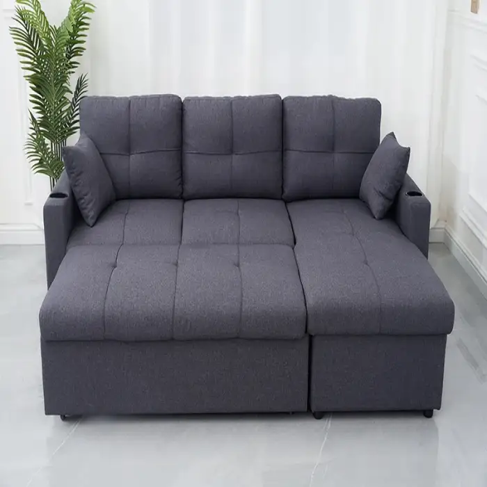 Living Room Corner Sofa Bed with Storage Foldable Leather Linen Modern Sofa Cum Bed for Bedroom