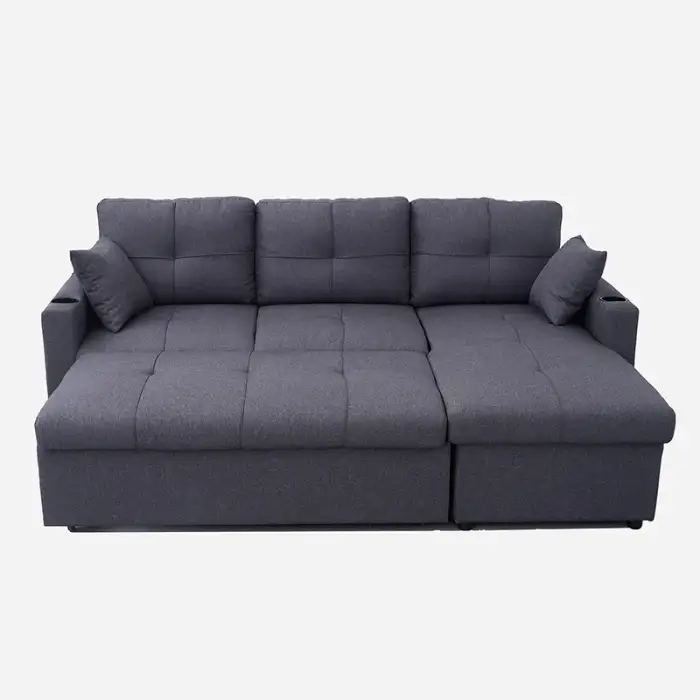 Living Room Corner Sofa Bed with Storage Foldable Leather Linen Modern Sofa Cum Bed for Bedroom