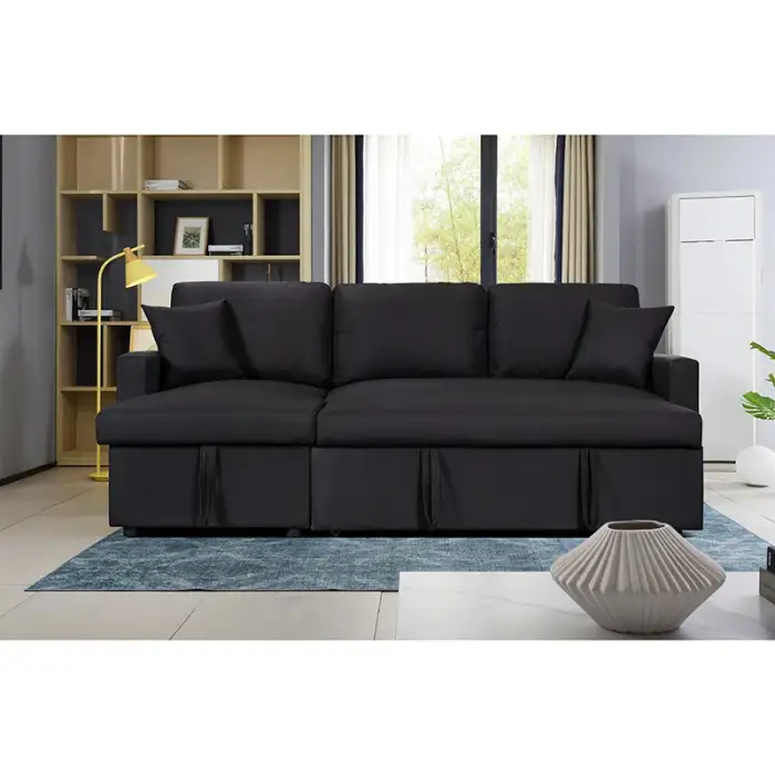 Living Room Corner Sofa Bed with Storage Foldable Leather Linen Modern Sofa Cum Bed for Bedroom