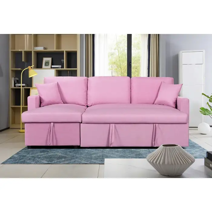 Living Room Corner Sofa Bed with Storage Foldable Leather Linen Modern Sofa Cum Bed for Bedroom