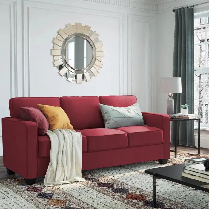 VASAGLE  Modern 3 seater sofa Solid Wood Frame Velvet Red Sofa Couch