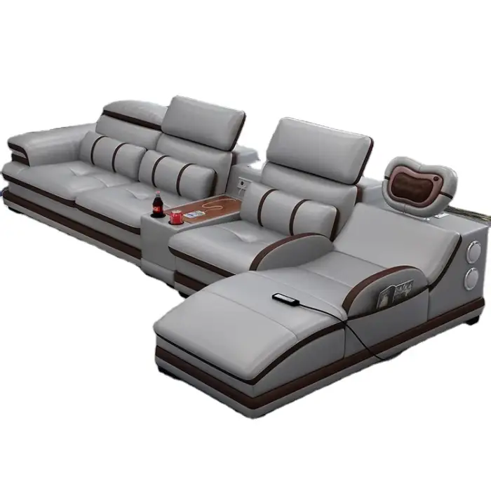 L Shape Smart Massage Couch Living Room Furniture Leather Sofas