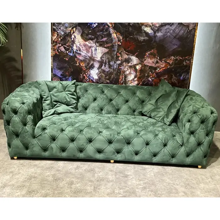 Emerald Green Velvet Fabric Furniture Button Tufted Couch Living Room Chesterfield Canape Sofa