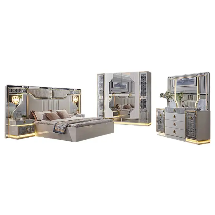 Italian Luxury Wood King Size Bed With Storage Bedroom Furniture Set