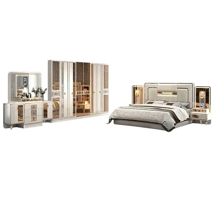 Italian Luxury Wood King Size Bed With Storage Bedroom Furniture Set