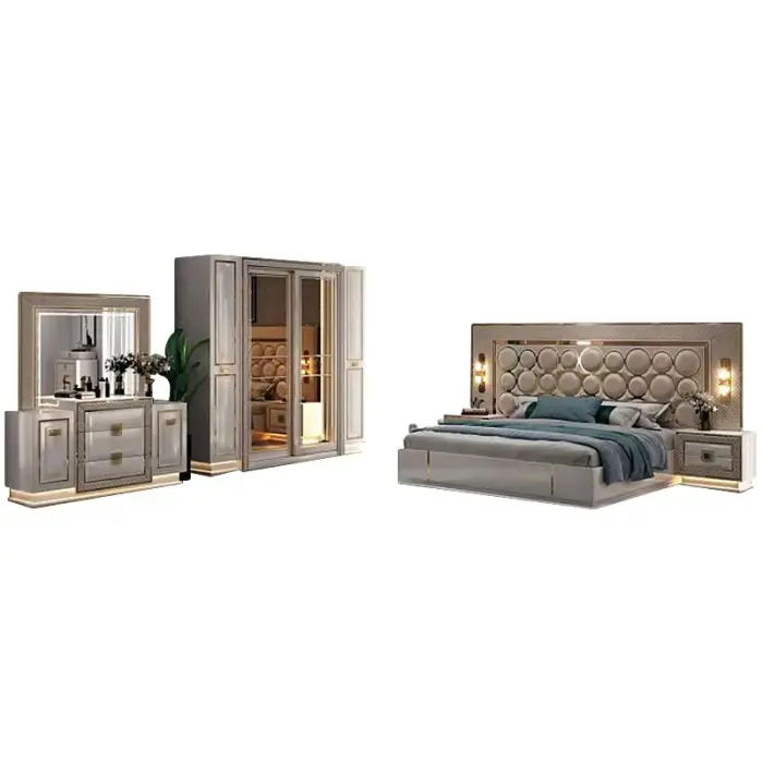 Italian Luxury Wood King Size Bed With Storage Bedroom Furniture Set