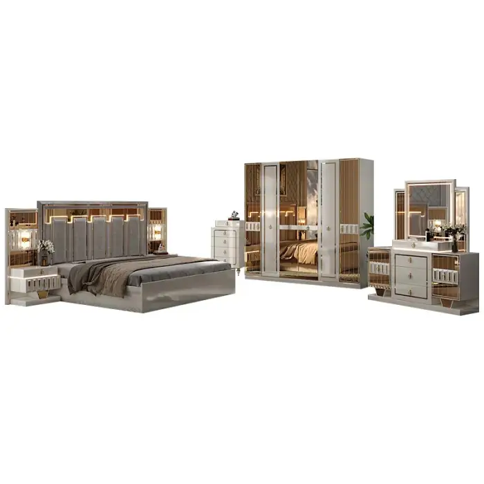 Italian Luxury Wood King Size Bed With Storage Bedroom Furniture Set