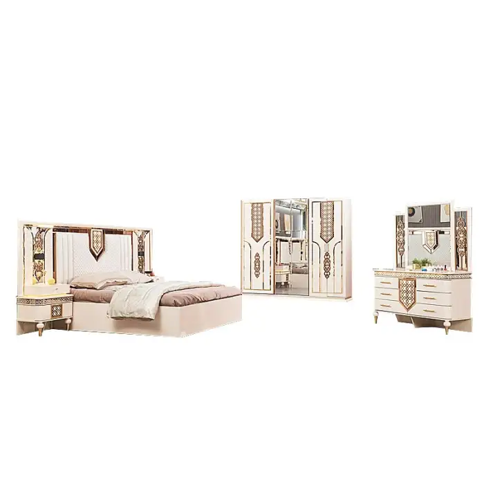 Italian Luxury Wood King Size Bed With Storage Bedroom Furniture Set