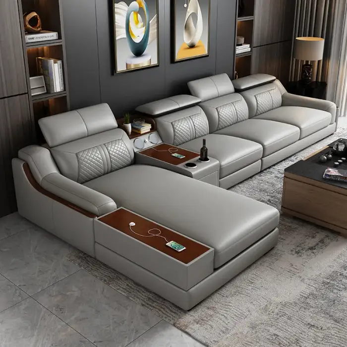 Quality Italian leather l shaped sofa set furniture