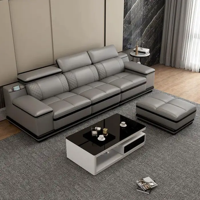 Modular corner leather sofa set living room furniture