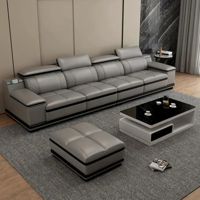 Modular corner leather sofa set living room furniture