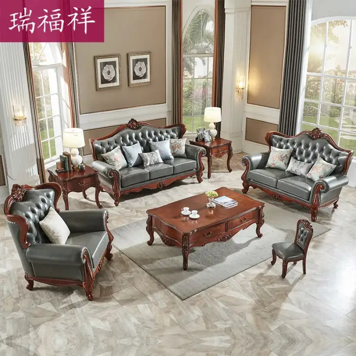 Luxury Antique Living Room Leather Sofas Home Furniture N279