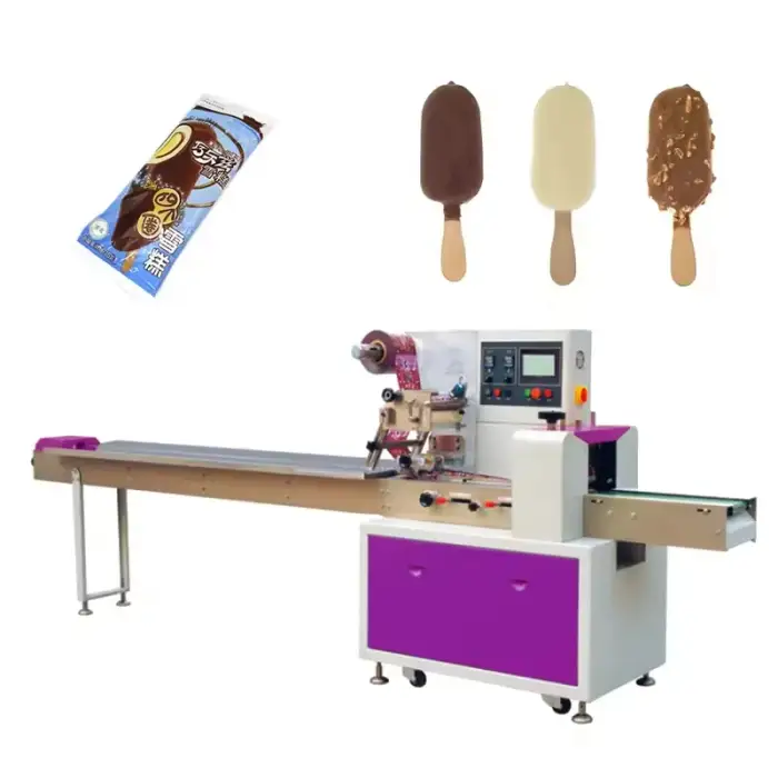 High Speed Flow Popsicle Ice Cream Bread Cookies Snacks Automatic Horizontal Pillow Packaging Machine