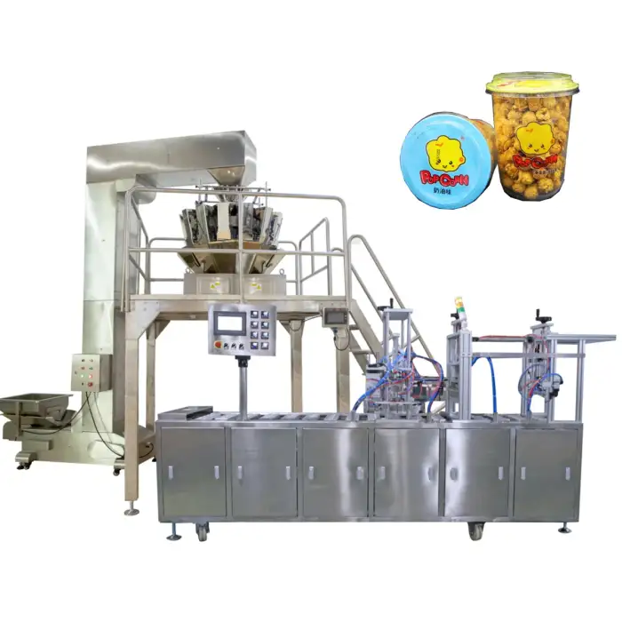 automatic linear type yogurt jelly ice cream cup filling and sealing packaging machine for granular and liquid