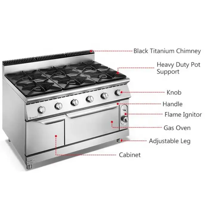 Commercial Six Burner Gas Ranges Stoves With Oven