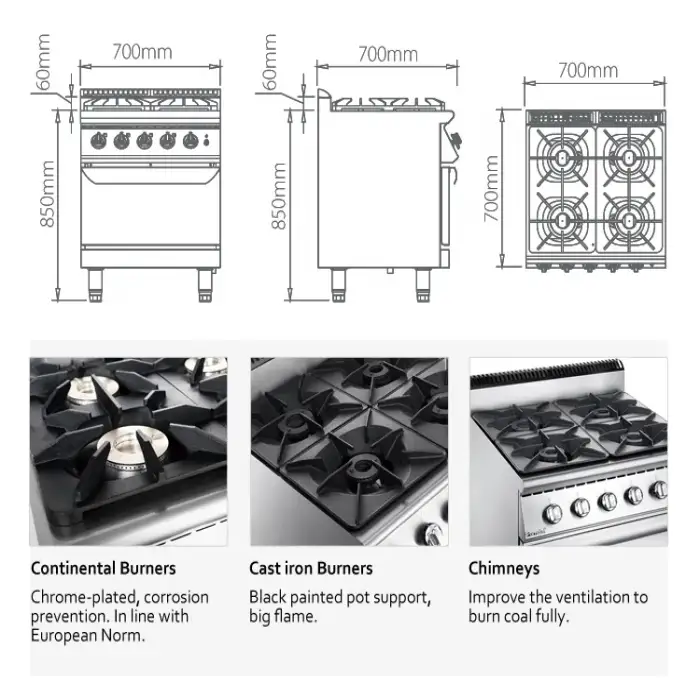 Commercial Six Burner Gas Ranges Stoves With Oven