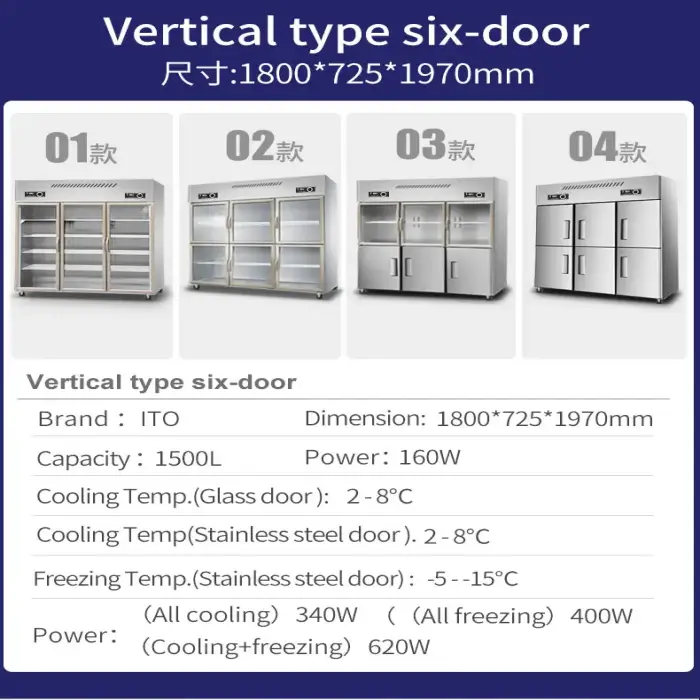 1500L Deep Freezer  4 Door Stainless Steel Upright