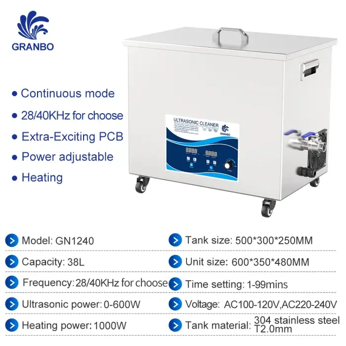 38L Industrial Ultrasonic Cleaners High Power For Engine Parts Fuel Spray Nozzle With Timer Heater