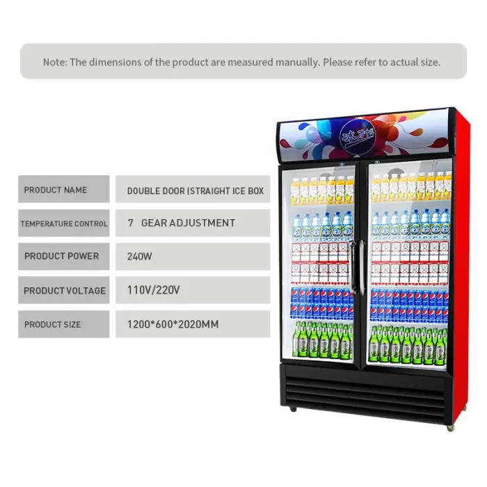 Commercial freezer display cabinet double door direct cooling refrigeration equipment