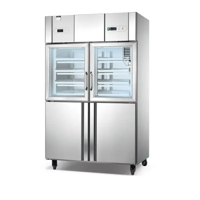 460L Stainless Steel Four Glass Door Refrigerator Freezer Double Temperature