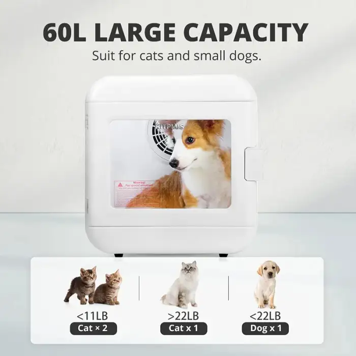 Electronic Pet Dog Hair Dryer Box Quiet 60L Fast Drying Blower Intelligent Control Adjustable 360 Degree Wind