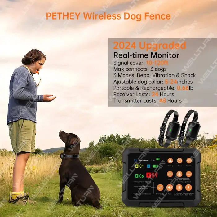 Patented 10-120 FT Electric Dog Collar Fence System Indoor Outdoor Wireless Dog Fence Shock Pet Training Supplies