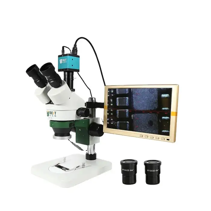 7X-45X Digital Zooming Repair Mobile Phone PCB Inspection Stereo Trinocular Microscope With Camera