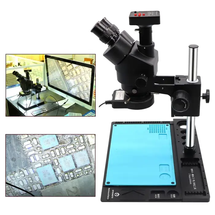 EMS-01 3.5X-90X Simul-Focal Trinocular Stereo Microscope Industry Microscope Video Camera For Mobile Phone Repair