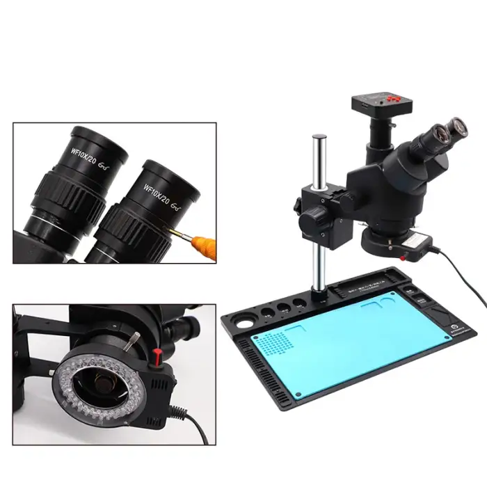 EMS-01 3.5X-90X Simul-Focal Trinocular Stereo Microscope Industry Microscope Video Camera For Mobile Phone Repair