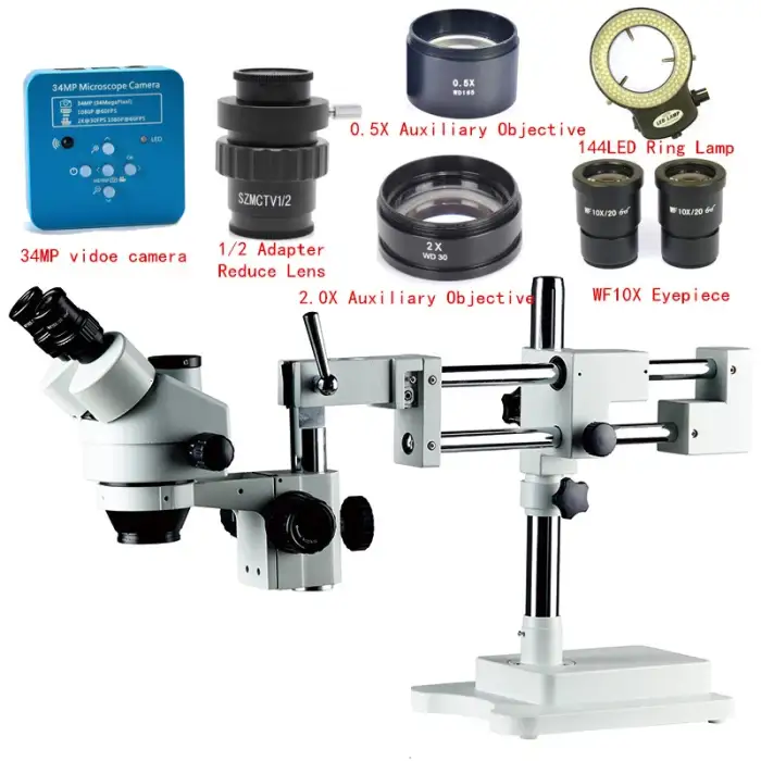 3.5X-180X Continuous Zoom Trinocular stereo microscope With 34MP microscope camera