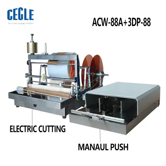 ACW-88,ACW-88A+3DP-88,A3DP-88 Semi-Automatic different box cellophane wrapping machine with box film folding machine