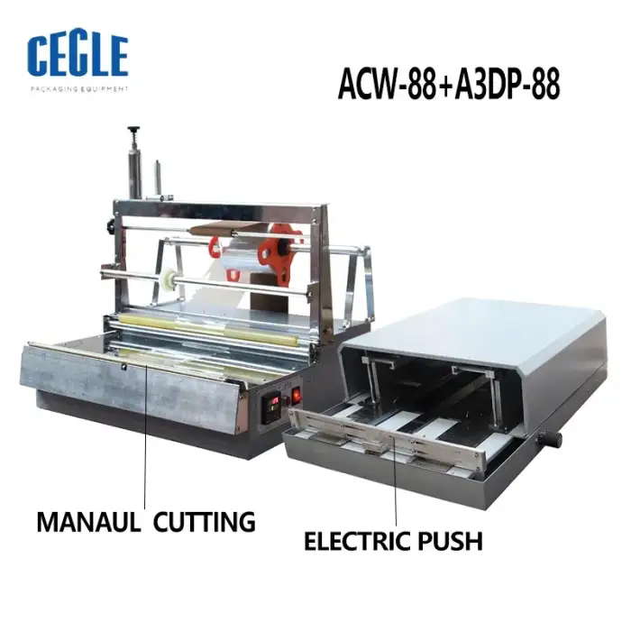 ACW-88,ACW-88A+3DP-88,A3DP-88 Semi-Automatic different box cellophane wrapping machine with box film folding machine