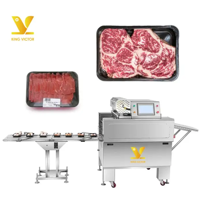 Full Automatic Vacuum Wraps Fresh Fruit And Beef Steak Cling Tray Packing Machine