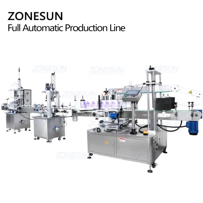 ZS-FAL180P7 Automatic Plastic Flat Round Bottle Cosmetic Filling Capping Labeling Machine Production Line