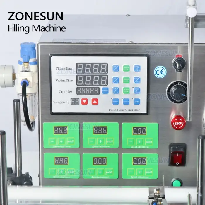 ZONESUN ZS-DTMP6 Six-head Magnetic Pump Liquid 1 Liter Small Scale Glass Bottle Filling Machine With Conveyor