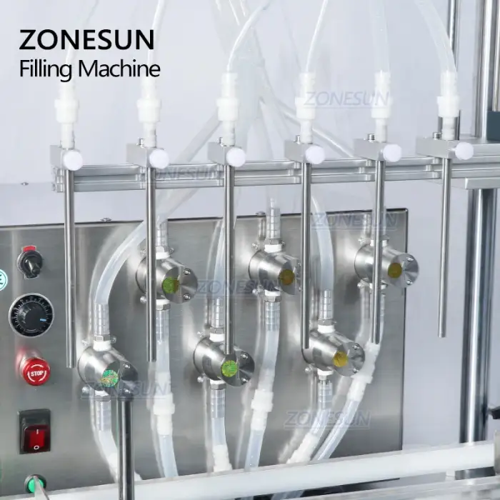 ZONESUN ZS-DTMP6 Six-head Magnetic Pump Liquid 1 Liter Small Scale Glass Bottle Filling Machine With Conveyor