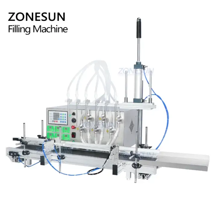 ZONESUN ZS-DTMP6 Six-head Magnetic Pump Liquid 1 Liter Small Scale Glass Bottle Filling Machine With Conveyor