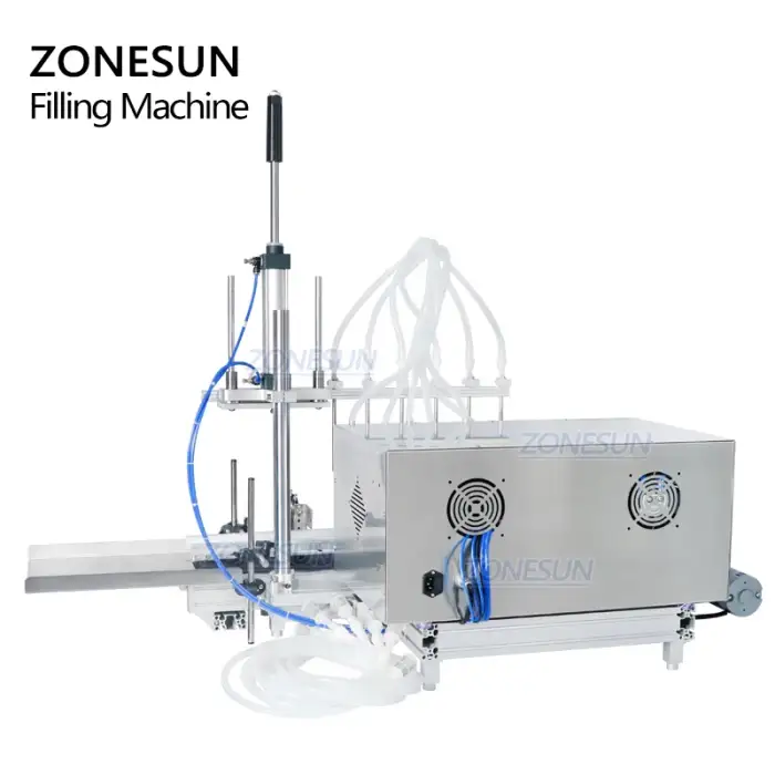 ZONESUN ZS-DTMP6 Six-head Magnetic Pump Liquid 1 Liter Small Scale Glass Bottle Filling Machine With Conveyor