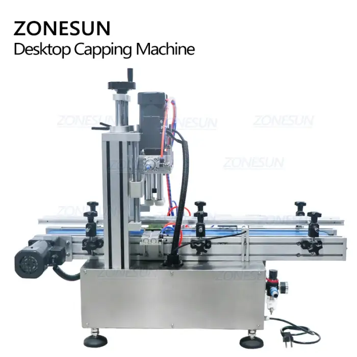 ZONESUN ZS-XG1860 Spray Electrical Full Automatic Engine Oil Screw Round Bottle Capping Machines With Conveyor