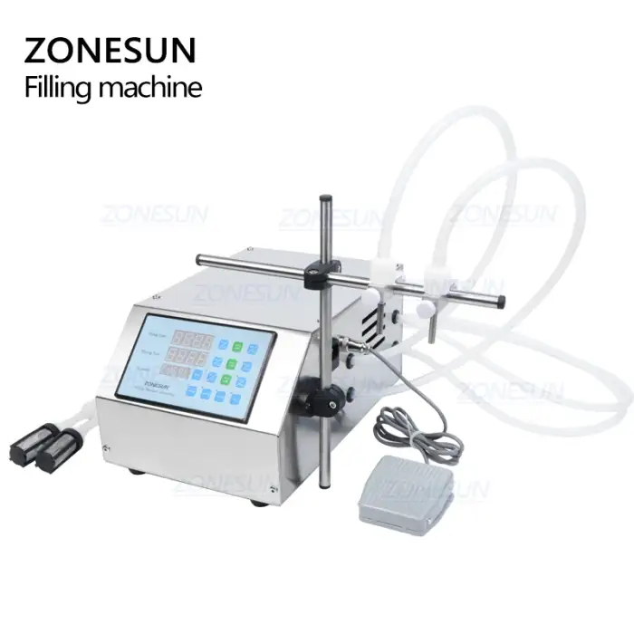 ZS-DPYT2P Double Head Semi Automatic Diaphragm Pump Liquid Filling Machine For Perfume Water Juice Essential Oil