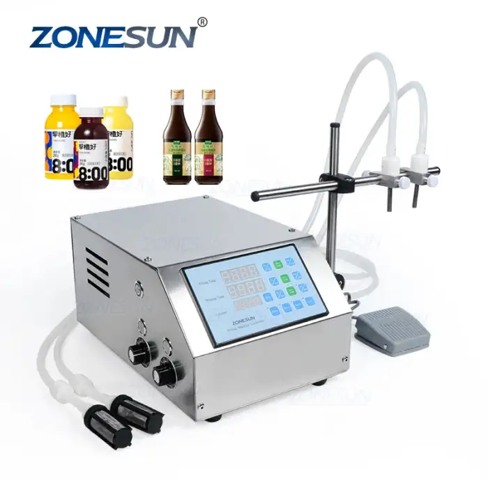 ZS-DPYT2P Double Head Semi Automatic Diaphragm Pump Liquid Filling Machine For Perfume Water Juice Essential Oil