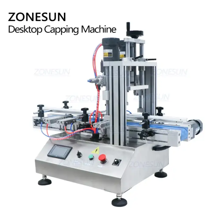 ZONESUN ZS-XG1860 Spray Electrical Full Automatic Engine Oil Screw Round Bottle Capping Machines With Conveyor