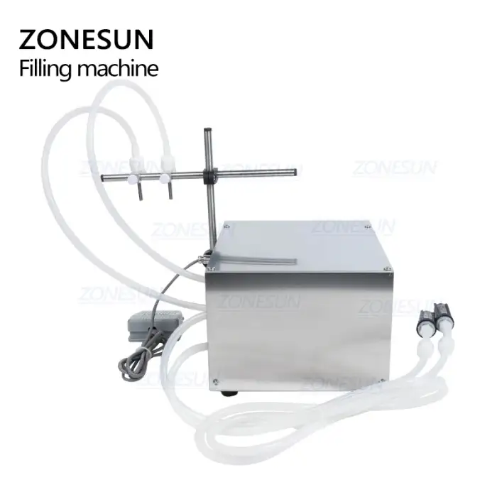 ZS-DPYT2P Double Head Semi Automatic Diaphragm Pump Liquid Filling Machine For Perfume Water Juice Essential Oil