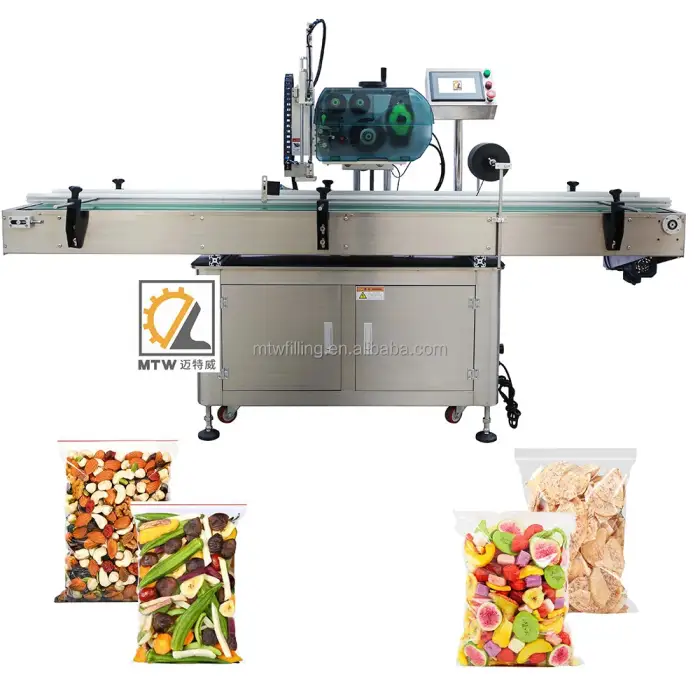 MTW automatic foil pouch sticker surface real-time instant QR code bar code printing labeling machine