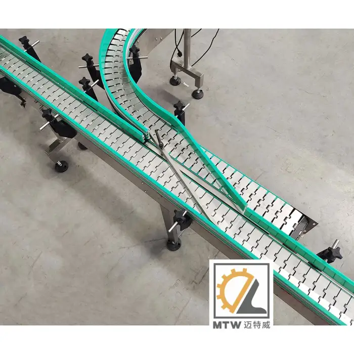 MTW 90 degree bottle stainless steel conveyor belt feed table