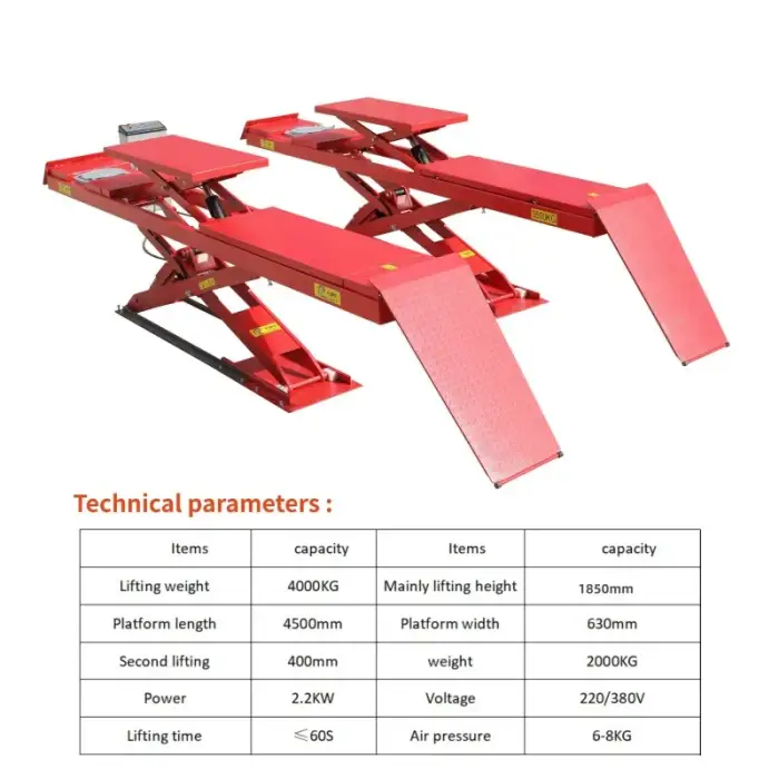 2.2kw hydraulic vehicle lifting equipment for garage mechanic vehicle and car lifter