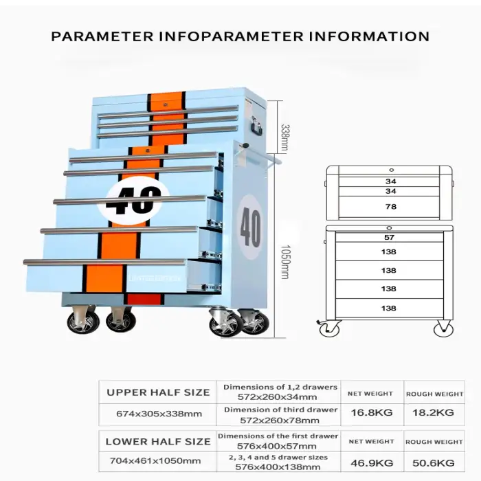 8 Drawer Tool Mechanic Box Trolley Metal Tool Set Gabinetes De Herramientas